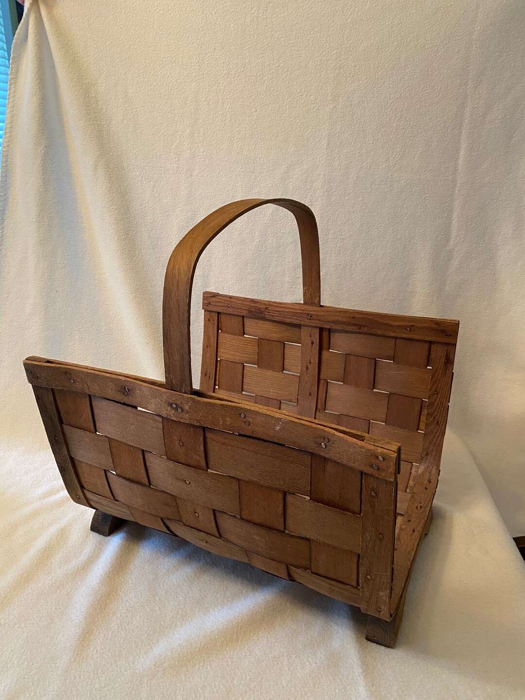 Vintage Wooden Woven Magazine Rack or Gathering Basket Etsy