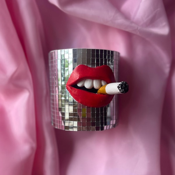 Disco Ball planter with lips and cigarette