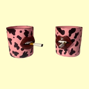 Pink cigarette lips planter // weird plant pot // quirky gift planter