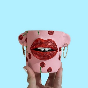 Grazioso vaso con stampa glitterata a forma di ciliegia - eccentrico - arredamento funky