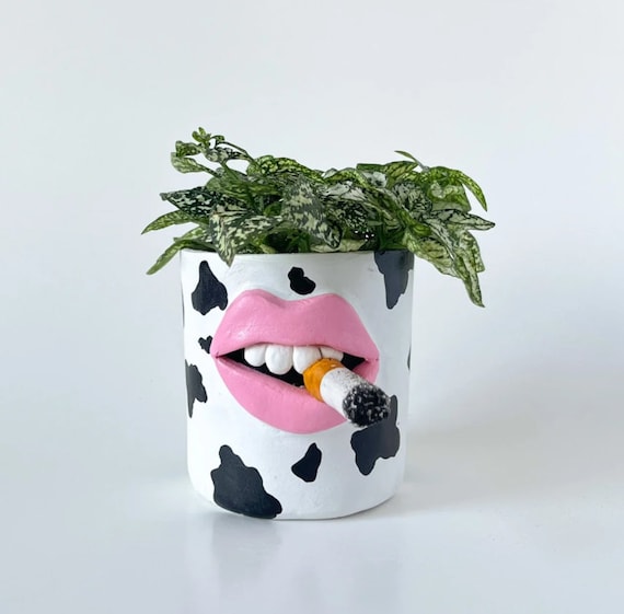 Quirky Home Decor Mouth Lips Pot With Cigarette Trashy Home Stuff Plant Pot Etsy UK