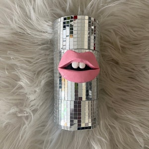 DISCO BALL Pot, mirror ball home decor with pink lips