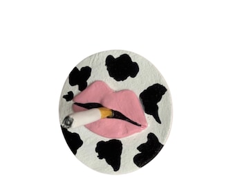 Incense Burner Cigarette Lips // cow print // pink // quirky home decor