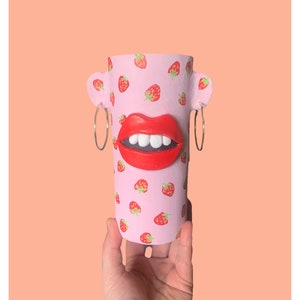Handmade Strawberry Lip Pot with Interchangeable Earrings