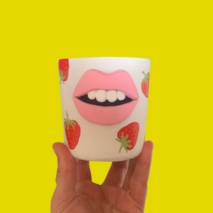 Adorable strawberry hand painted lip pot // quirky maximalist home decor
