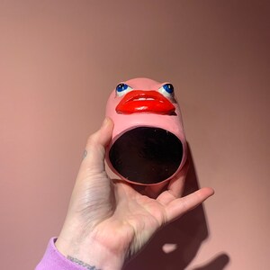 Quirky strange head face pot pink eyes and lips weird art image 7