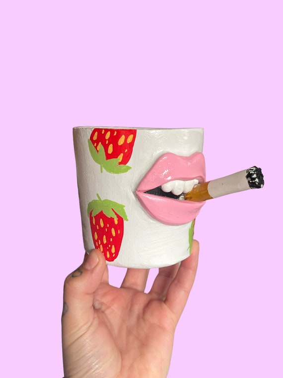 Handmade Strawberry Lips Plant Pot: Quirky Home Decor