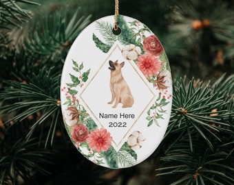 Personalized Dog Ornament, Custom Dog Ornament, Black and Cream German Shepherd Dog Ornament, Dog Christmas Gift, Watercolor Wreath