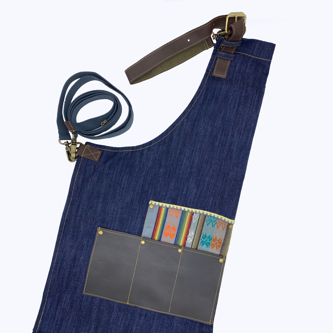 Denim apron with leather straps Etsy