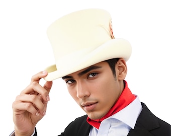 Cappello a cilindro bianco sporco - Elegante accessorio per matrimonio e abbigliamento formale - Classico stile tubo da stufa in lana premium per la sposa, lo sposo e la festa nuziale