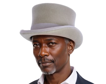 Pure Wool Grey Top Hat: Unisex Elegance in a Classic Stovepipe Design - Perfect for Weddings, Races, Costume Parties, and Beyond