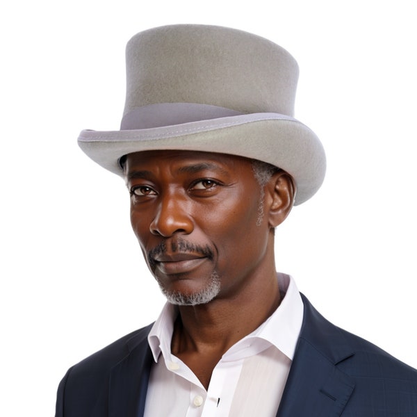 Pure Wool Grey Top Hat: Unisex Elegance in a Classic Stovepipe Design - Perfect for Weddings, Races, Costume Parties, and Beyond