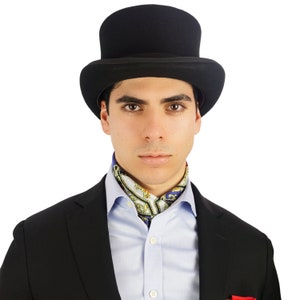 Black Pure 100% Wool Top Hat Classic Styling with Flat Crown and Distinctive Brim, Perfect for Weddings, Races, and Formal Events zdjęcie 4