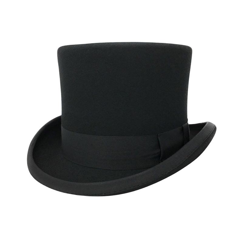 Cappello a cilindro nero in pura lana al 100% Stile classico con corona piatta e visiera caratteristica, perfetto per matrimoni, gare ed eventi formali immagine 10