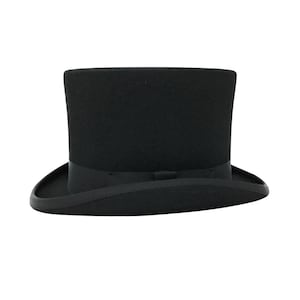 Cappello a cilindro nero in pura lana al 100% Stile classico con corona piatta e visiera caratteristica, perfetto per matrimoni, gare ed eventi formali immagine 8