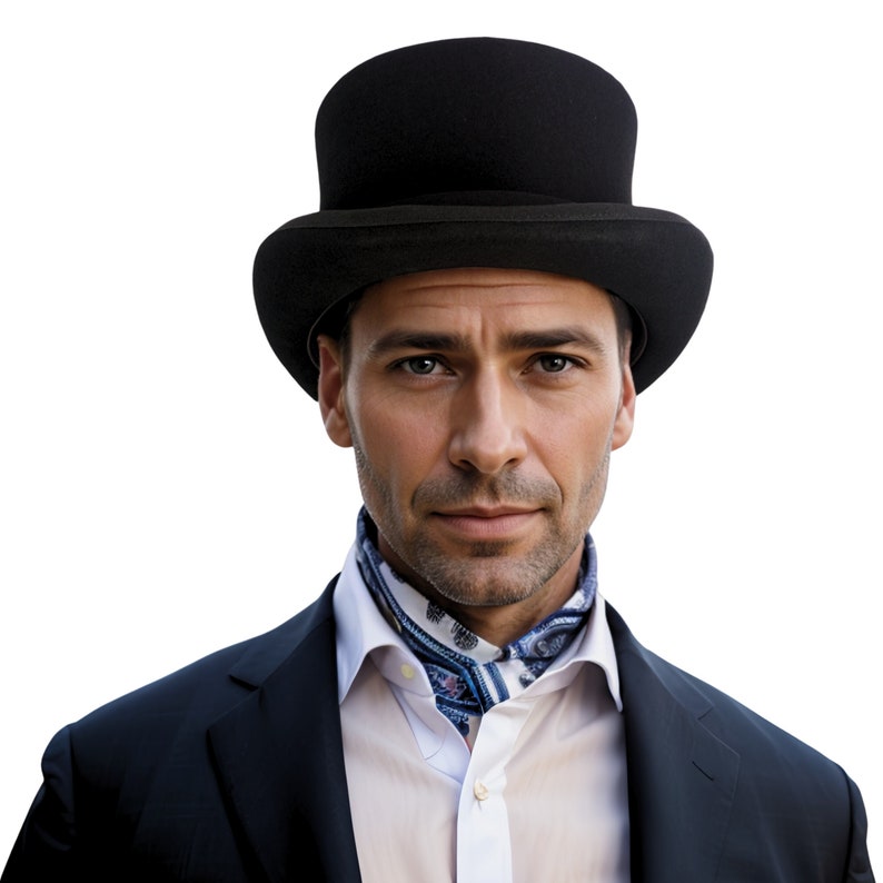 Black Pure 100% Wool Top Hat Classic Styling with Flat Crown and Distinctive Brim, Perfect for Weddings, Races, and Formal Events zdjęcie 2