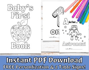 Baby's First ABC 123 Book Baby Shower Coloring Pages, Personalized Baby Alphabet Book, First ABC Book Activity Printable Baby Shower Game