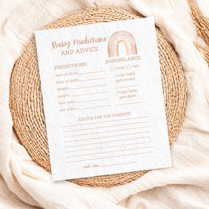 Prédictions et cartes de conseils pour bébé, activité de jeu de baby shower bohème arc-en-ciel, conseils aux futurs parents, cartes de conseils de baby shower, RB8