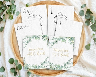 Greenery Baby Shower ABC & 123 Coloring Book Bundle Activity Game, 1st Birthday Gift, ABC Coloring Pages, Baby Alphabet Keepsake Gift, GR6
