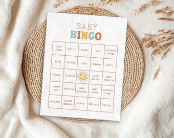 Here Comes the Son Baby Shower Bingo, 100 Unique Prefilled Baby Bingo Cards, Sun Baby Shower Boy Game Activity, Instant Download PDF | RB5