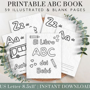 Spanish to English ABC Coloring Pages for Kids, Printable Baby Shower ...