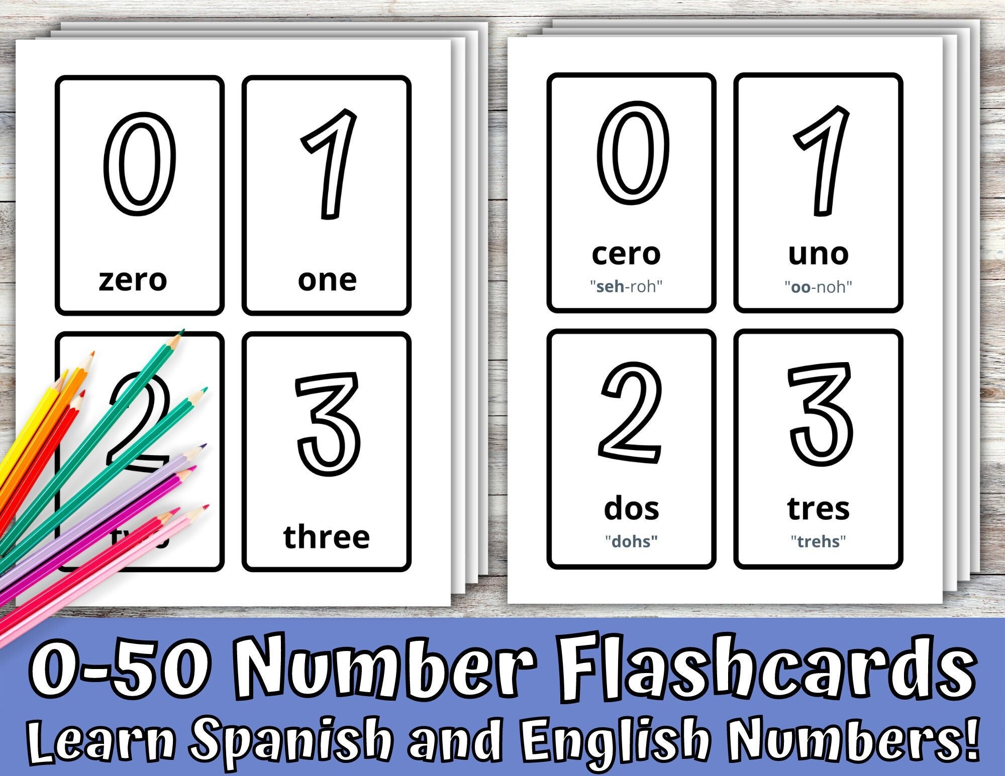 Number Flashcards 1-50 Spanish Flash Cards Printable - Etsy Canada