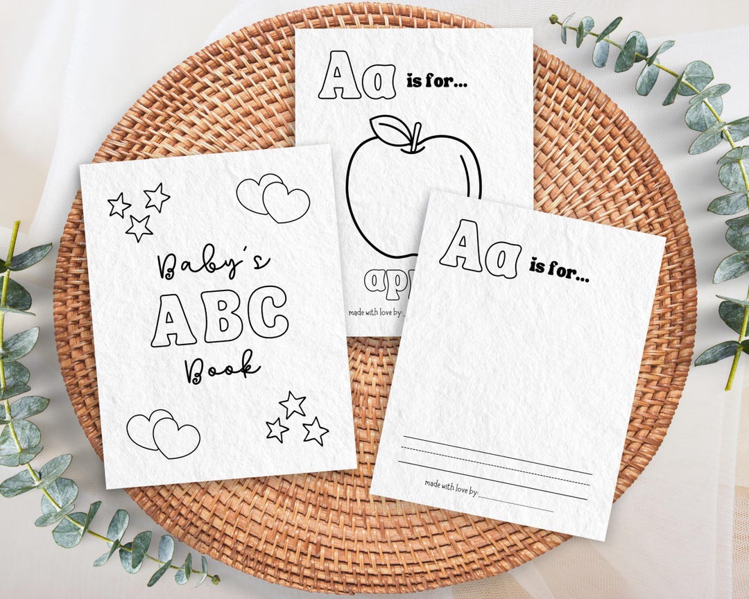 ABC Coloring Book Baby Shower Activity, Blank and Illustrated Coloring ...