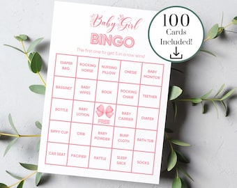Pink Bow Baby Shower Bingo Game Printable, 100 Prefilled Baby Bingo Cards, Coquette Ribbon Girl Baby Shower Activity | Instant Download PDF