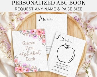 Personalized Pink Floral ABC Coloring Book Baby Shower Activity Game, Printable DIY Alphabet Book Pages, Guest Book Alternative, FL4