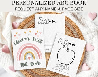 Personalized ABC Coloring Book: Pink Boho Rainbow Baby Shower