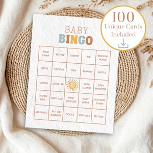 Here Comes the Son Baby Shower Bingo, 100 Unique Prefilled Baby Bingo Cards, Sun Baby Shower Boy Game Activity, Instant Download PDF | RB5