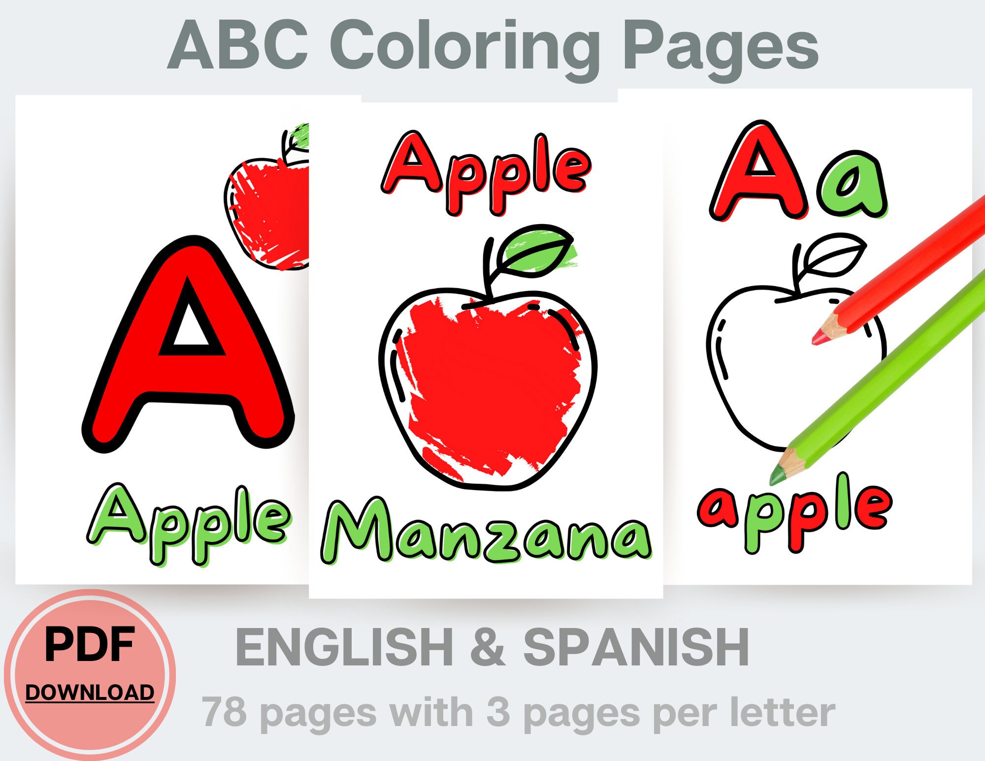 abc coloring pages for kids spanish worksheets babys first etsy canada