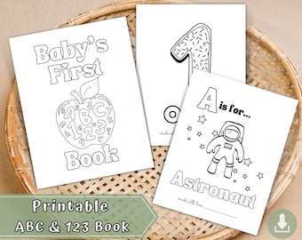 Babys First 123 Book Baby Shower ABC Book,  Baby Shower Activity, ABC Baby Book, Printable Alphabet Coloring Pages, Baby Keepsake Gift