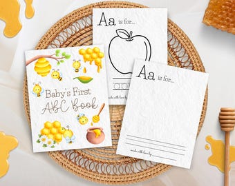 Honey Bee Baby Shower ABC Book, Printable ABC Coloring Book Pages, First Birthday Gift, Guest Book Alternative Idea | AN5