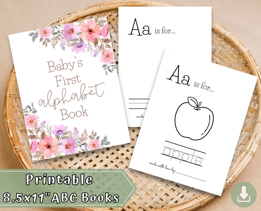 Floral Baby Shower ABC Book Game, Printable Baby First Alphabet Book ...
