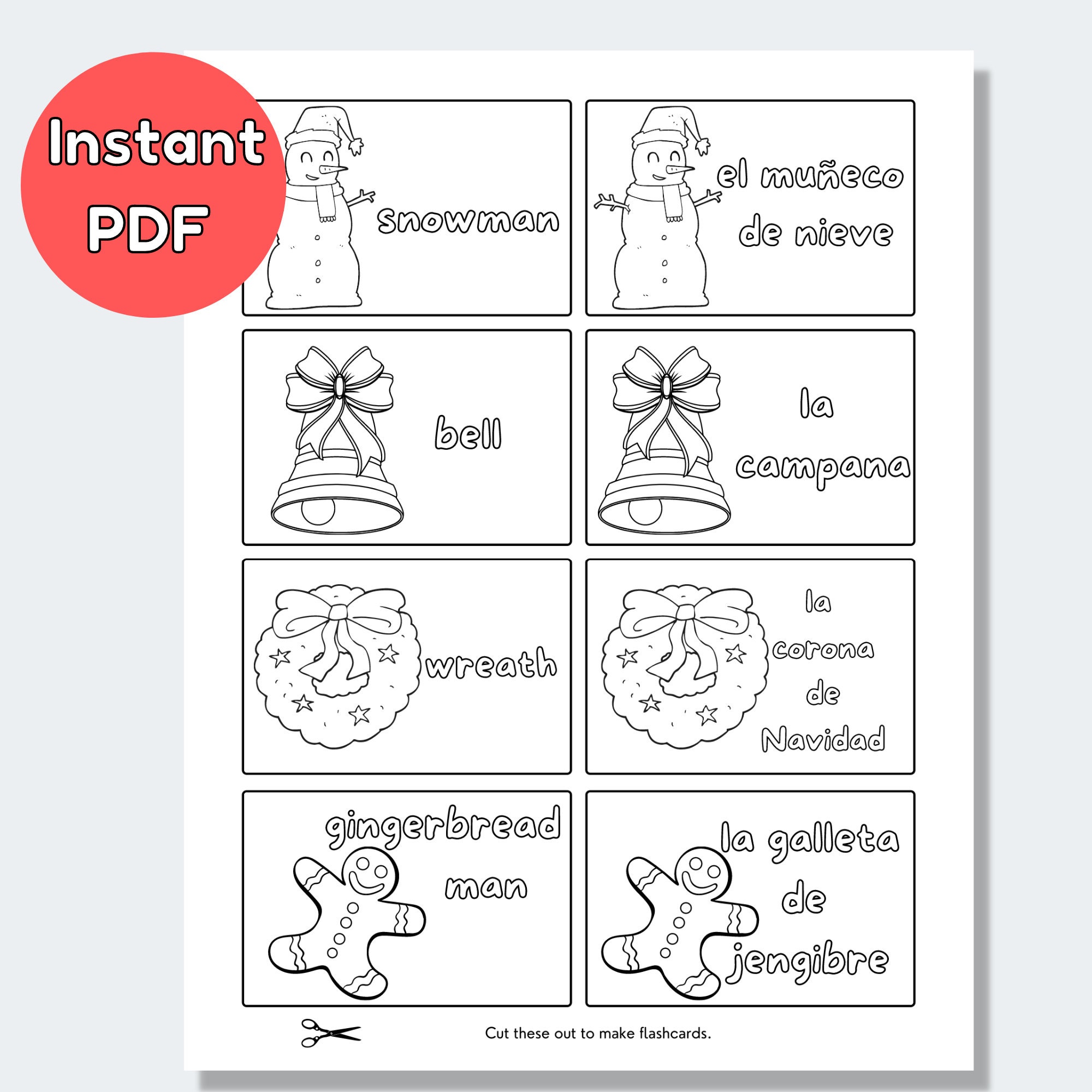 Printable Spanish Christmas Cards Spanish to English Coloring - Etsy