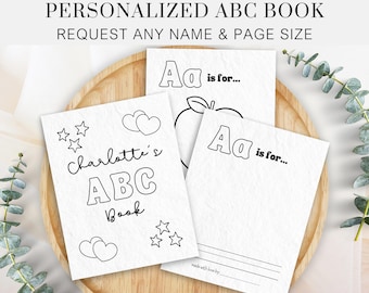 Personalized ABC Coloring Book Baby Shower Activity, Blank Illustrated Coloring Pages, Baby's First Alphabet Book Guest Book Alternative BW3