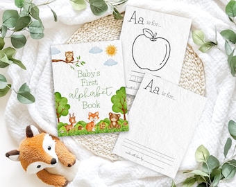 Woodland Animal Baby Shower ABC Book, Printable Baby Alphabet Book, Baby's First ABC Book Coloring Pages Activity Game 1st Birthday Gift AN4
