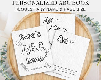 Personalized ABC Book Baby Shower Game Activity, Printable Alphabet Coloring Book Pages, First Birthday Gift, Guest Book Alternative, BW6