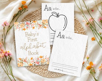 Floral Baby's First ABC Book, Flower Baby Shower Activity, Printable Alphabet Coloring Pages, 1st Birthday Gift, Guest Book Alternative, FL3