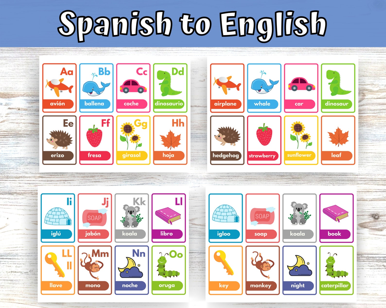Printable Spanish to English Flashcards Alphabet Flashcards Etsy