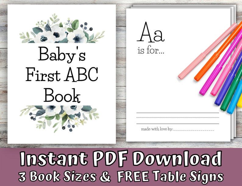 Foral Baby Shower Guest Book ABC Book Baby Shower DIY Etsy