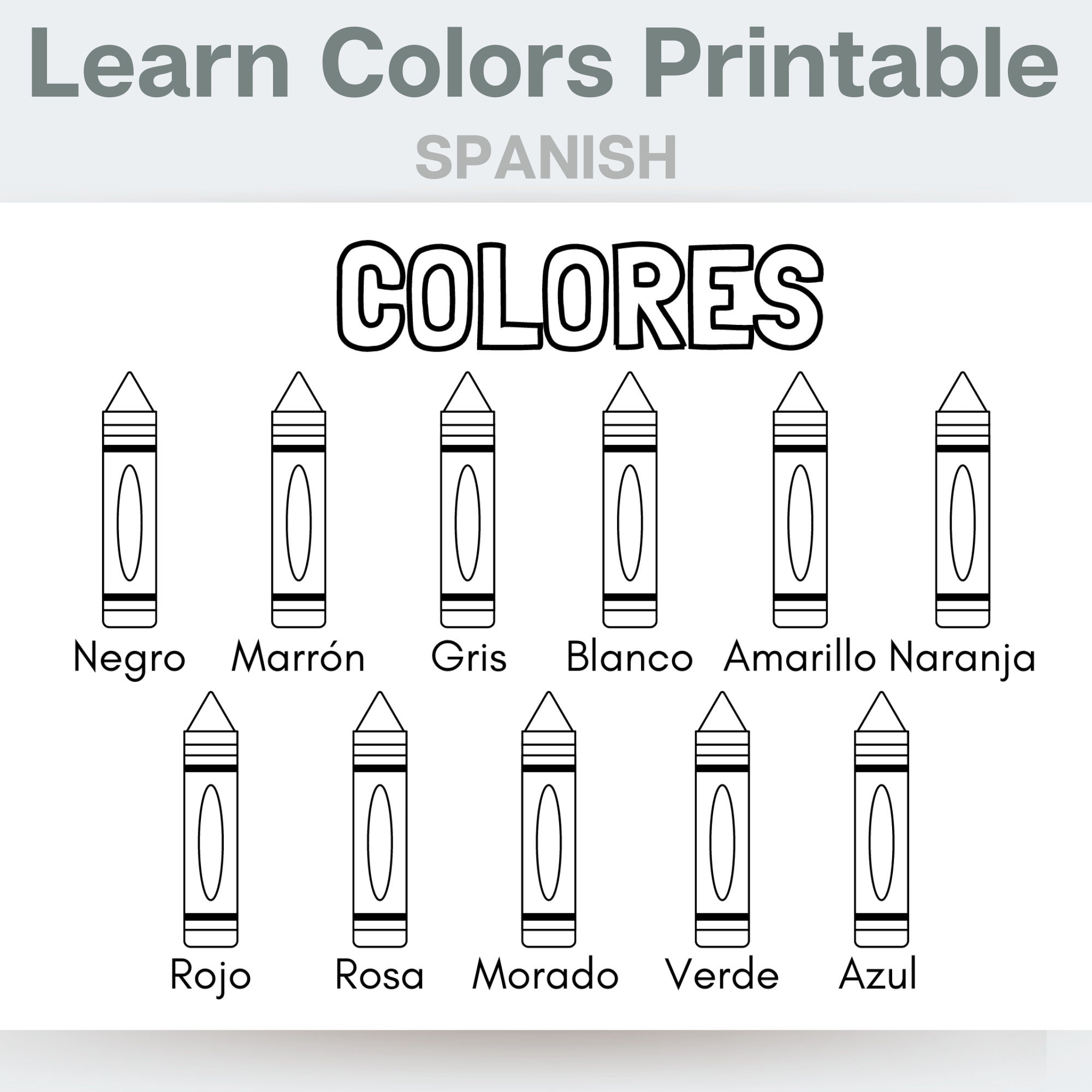 Spanish Colors Worksheet Learn Colors Printable for Toddlers | Etsy