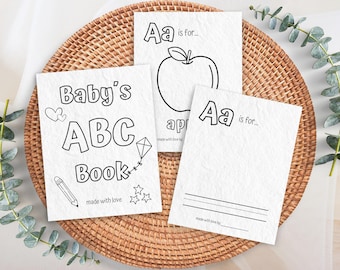 Baby's First ABC Book, Baby Shower Game Activity, Printable Alphabet Coloring Book Pages, First Birthday Gift, Guest Book Alternative, BW6