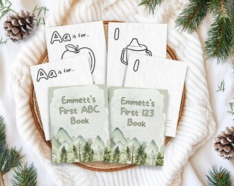 Personalized Woodland Baby Shower ABC & 123 Coloring Books, Woodsy 1st Birthday Keepsake Gift Activity, Unique Guest Book Idea | GR7