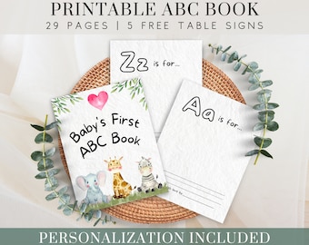 Personalized ABC Book, Greenery Baby Shower Game, Animal Baby Alphabet Book Coloring Book Babys First ABC Book Baby Shower Coloring Page AN3