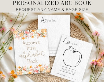 Personalized Wildflower Baby Shower ABC Coloring Book, Custom Baby Alphabet Book, Printable DIY Baby's First ABC Book Activity, FL3