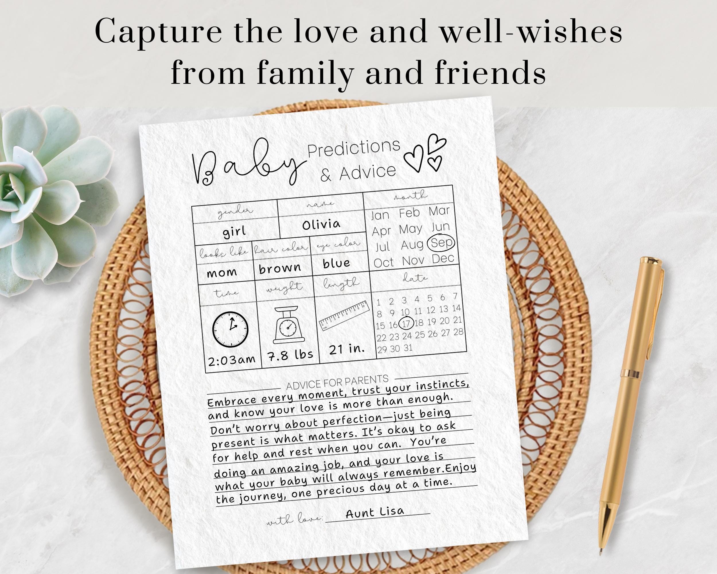 50 Baby Predictions & Advice Cards For Baby Shower - Kraft Minimalist Game For New Parents