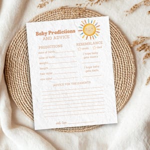 Here Comes the Son Baby Predictions and Advice Cards, Sun Baby Shower Activity, Boho Sunshine Wishes for Baby Shower Game PDF | RB5