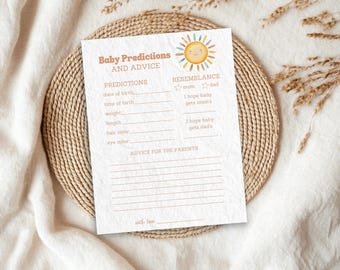 Here Comes the Son Baby Predictions and Advice Cards, Sun Baby Shower Activity, Boho Sunshine Wishes for Baby Shower Game PDF | RB5